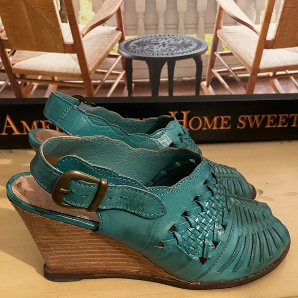 Seychelles Women’s Aqua Teal Open Toe Wedge Sandals Women Leather Sz 7 - Picture 2 of 9